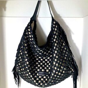 Marta Ponti Leather Fringe Woven Tote Bag